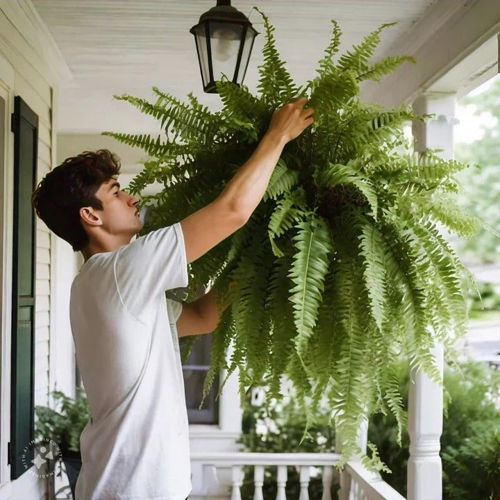 Artificial Boston Fern Hanging Plant For Porch And Balcony Decor
