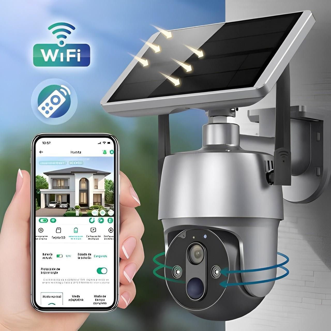 Outdoor Security Camera Solar-Powered Wireless 1080p Night Vision Motion Detection