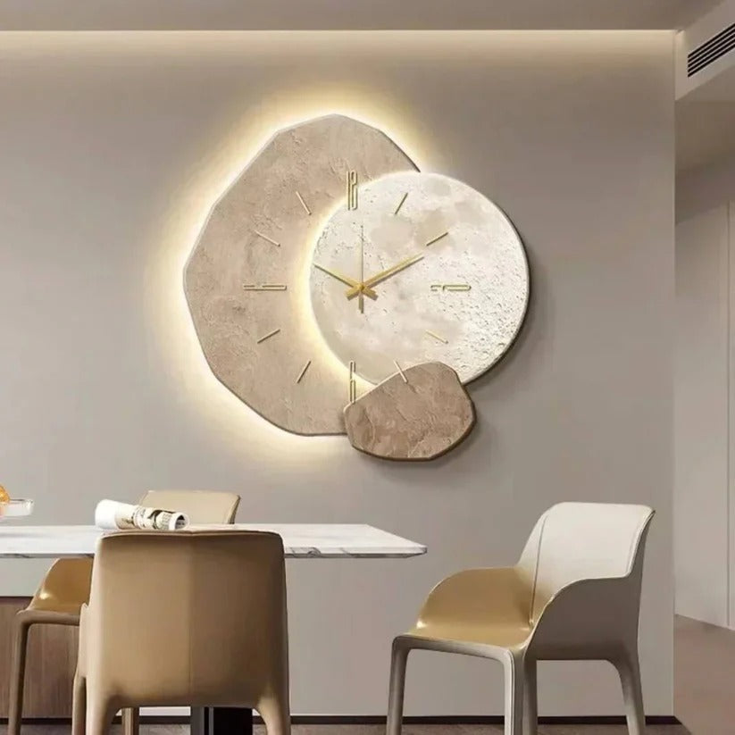Natural Wood Wall Clock With Soft Integrated LED Backlight And Silent Movement