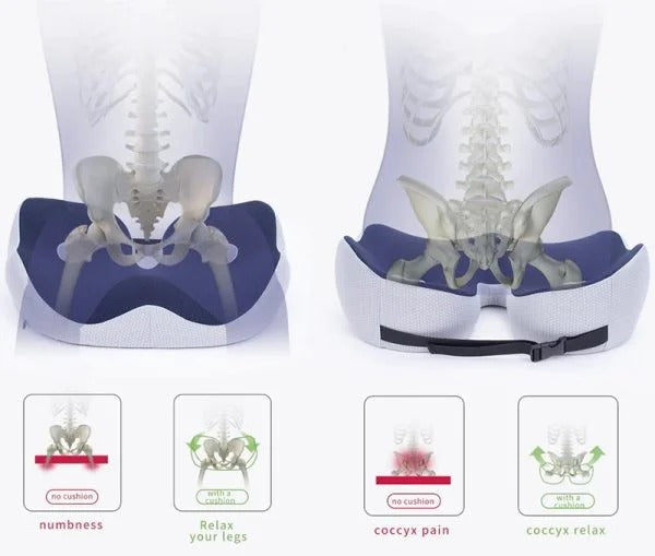 Memory Foam Seat Cushion For Sit Bone Relief, Adjustable Comfort