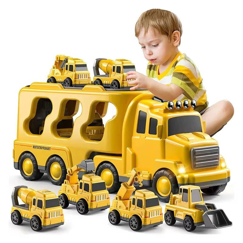 Construction Truck Toy Set With Carrier, Ramp And Five Pieces
