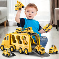 Construction Truck Toy Set With Carrier, Ramp And Five Pieces