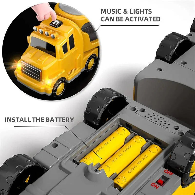 Construction Truck Toy Set With Carrier, Ramp And Five Pieces