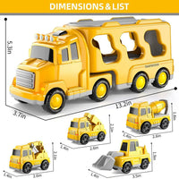 Construction Truck Toy Set With Carrier, Ramp And Five Pieces
