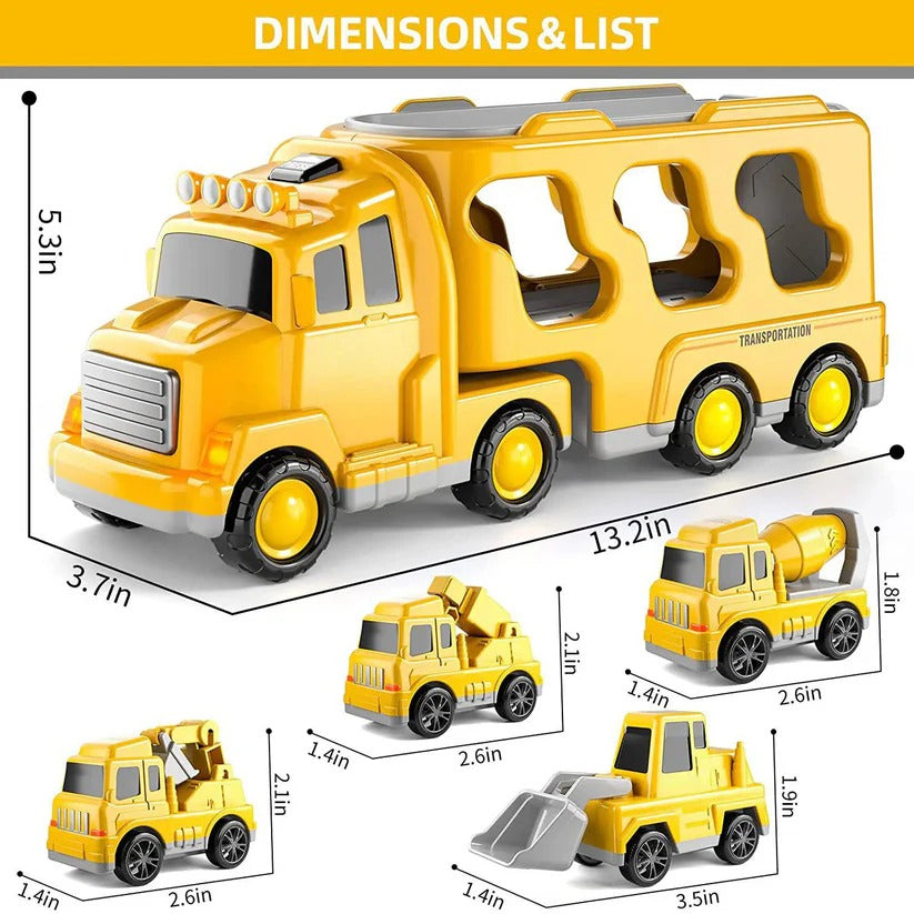 Construction Truck Toy Set With Carrier, Ramp And Five Pieces