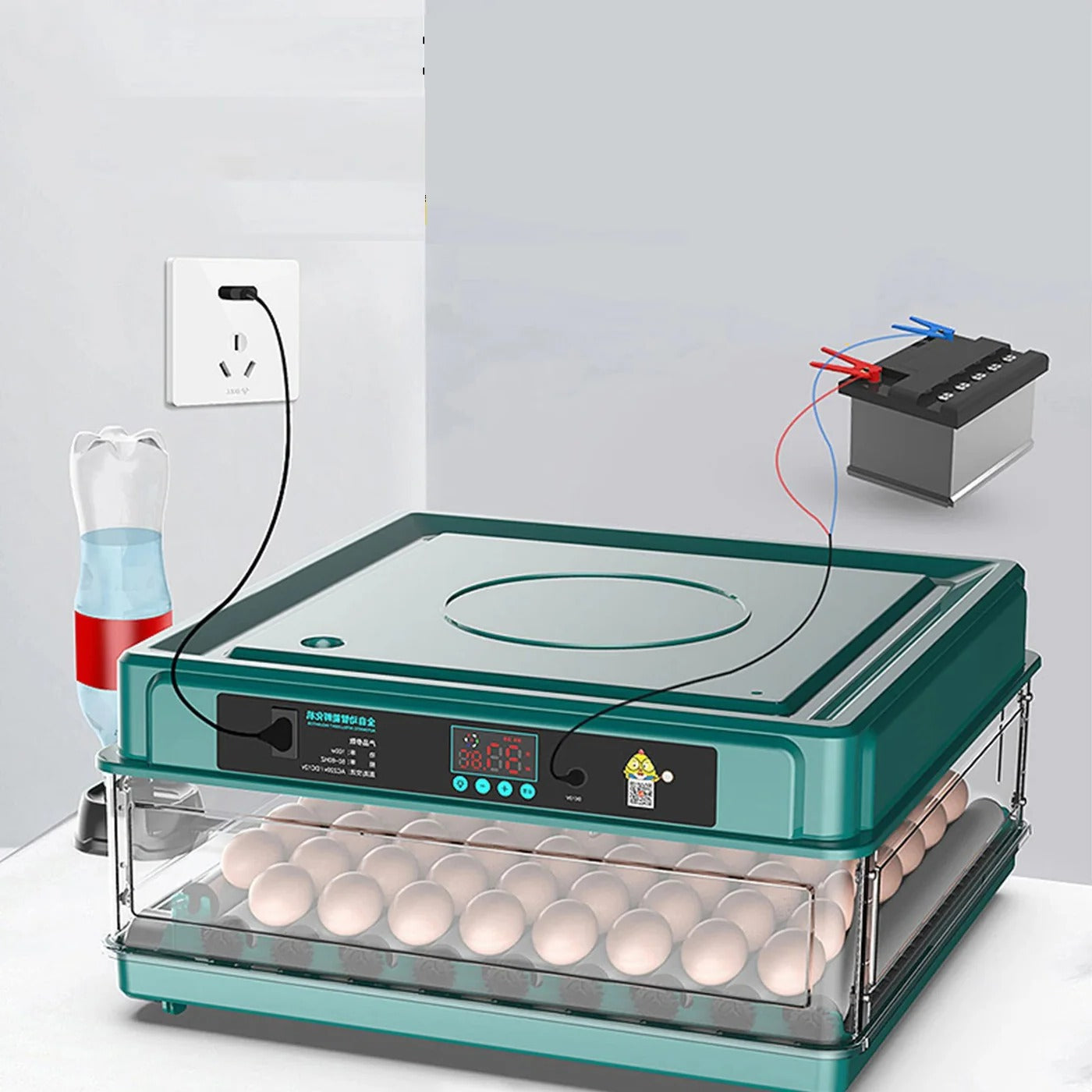Digital Egg Incubator, Adjustable Tray, EU Plug, Light Tester, Turner For Birds