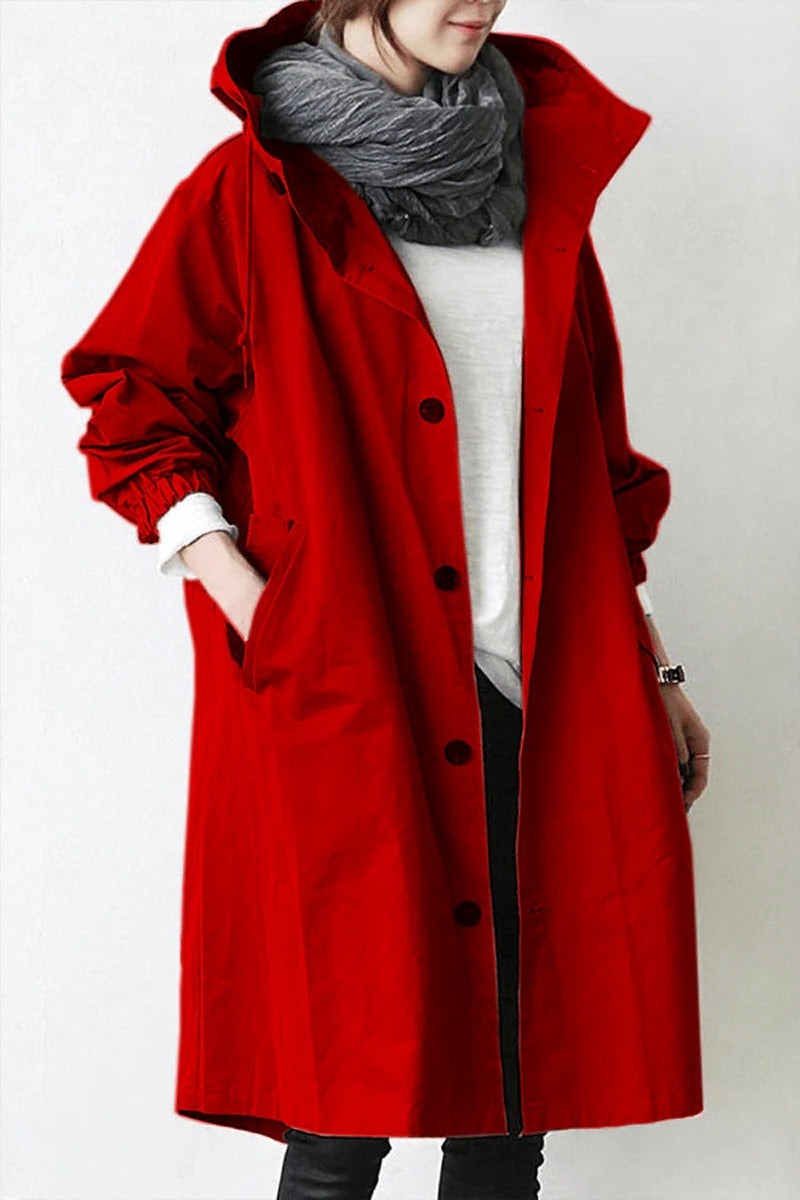 Trench Coat Hooded Waterproof Lightweight Long Raincoat With Adjustable Belt