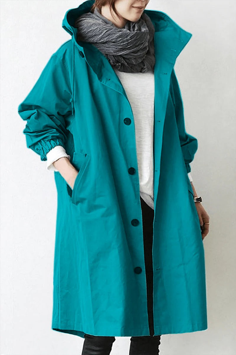Trench Coat Hooded Waterproof Lightweight Long Raincoat With Adjustable Belt