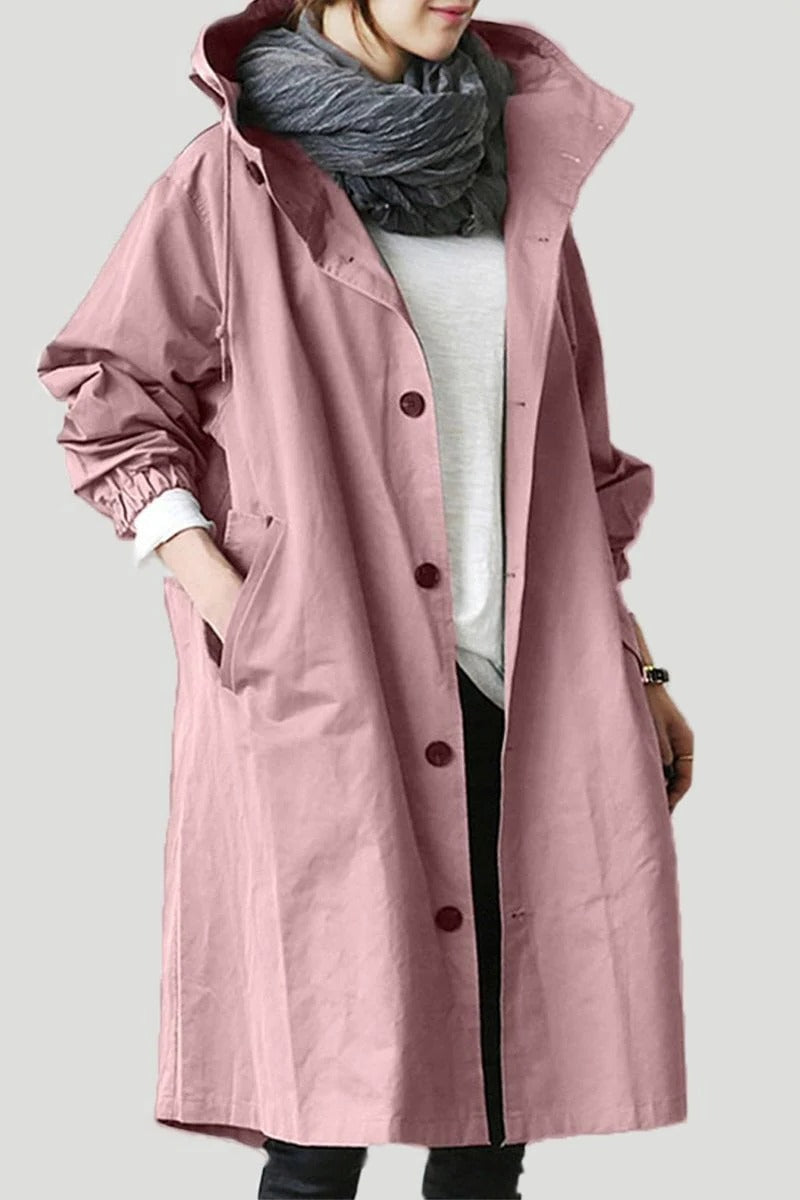 Trench Coat Hooded Waterproof Lightweight Long Raincoat With Adjustable Belt