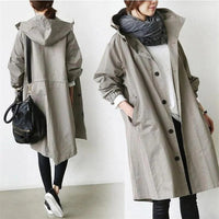 Trench Coat Hooded Waterproof Lightweight Long Raincoat With Adjustable Belt