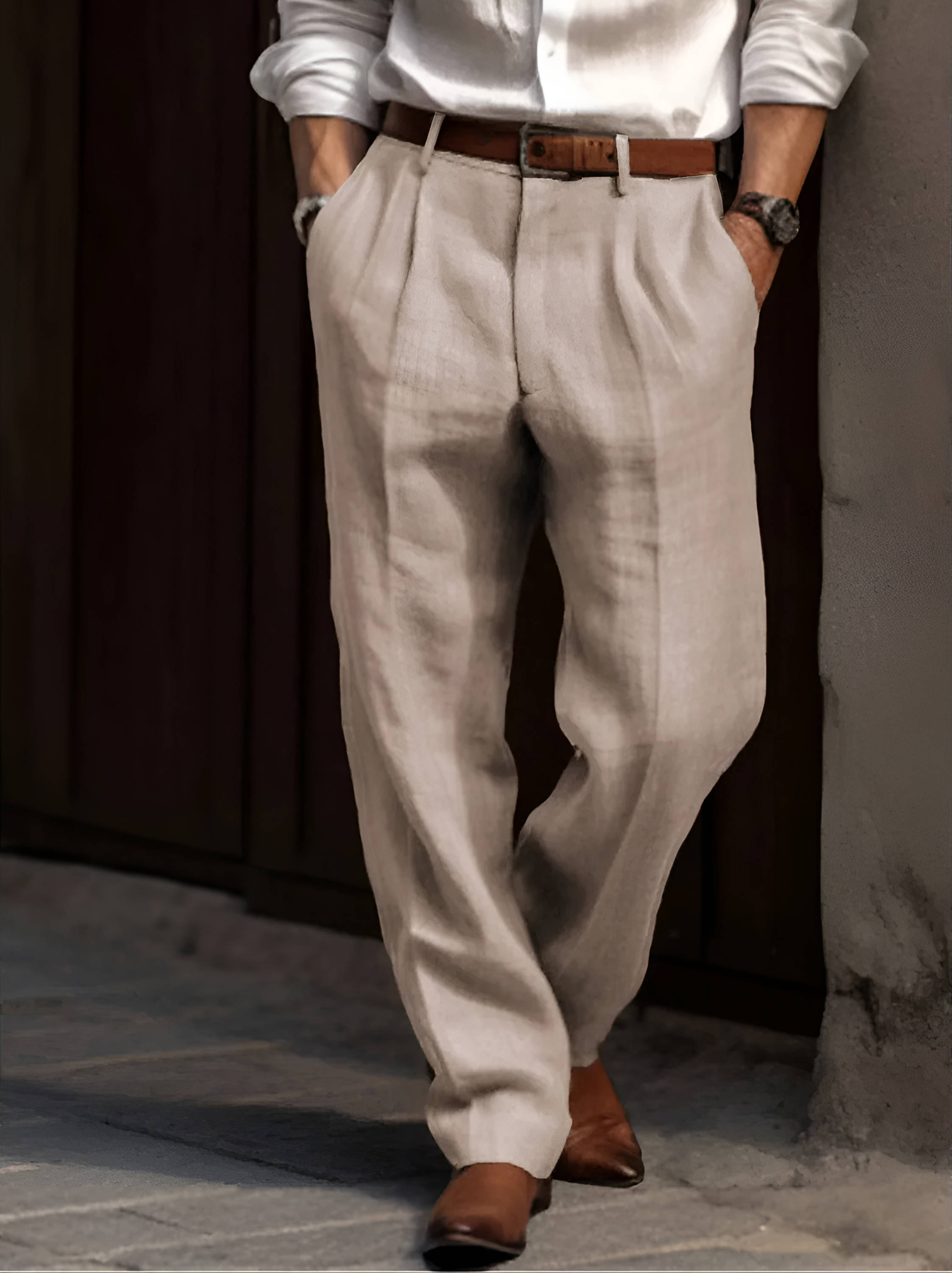 Classic Pleated Linen Pants For Men