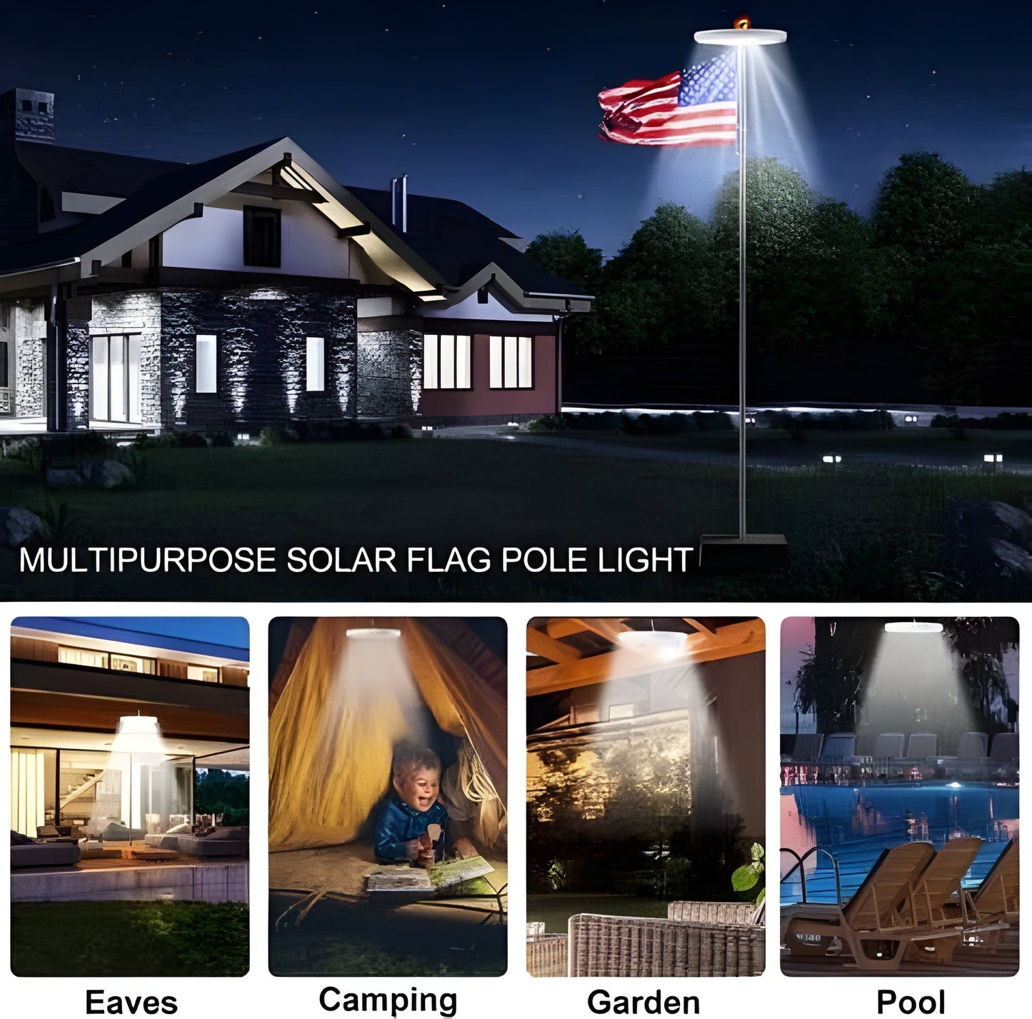 Solar Flagpole Lights LED All-Night Long-Lasting Bright Illumination For Flags
