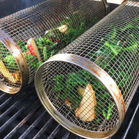 Grill Basket Stainless Steel Rolling For BBQ And Outdoor Grilling