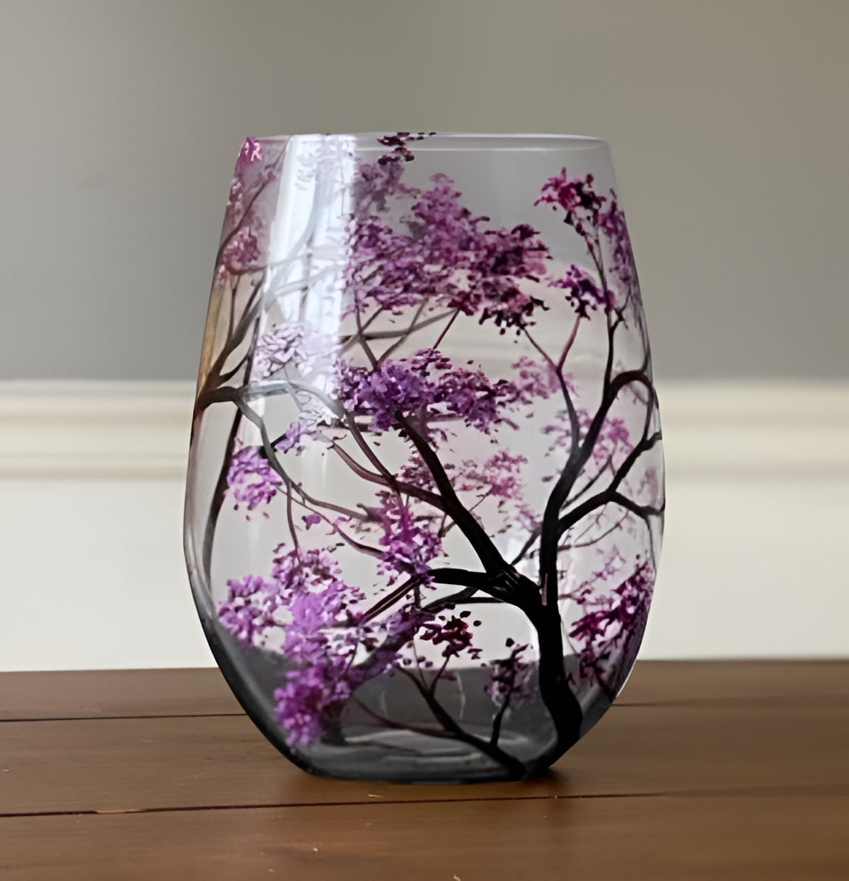 Wine Glasses Four Seasons Tree Design Hand-Painted Art Glassware Set