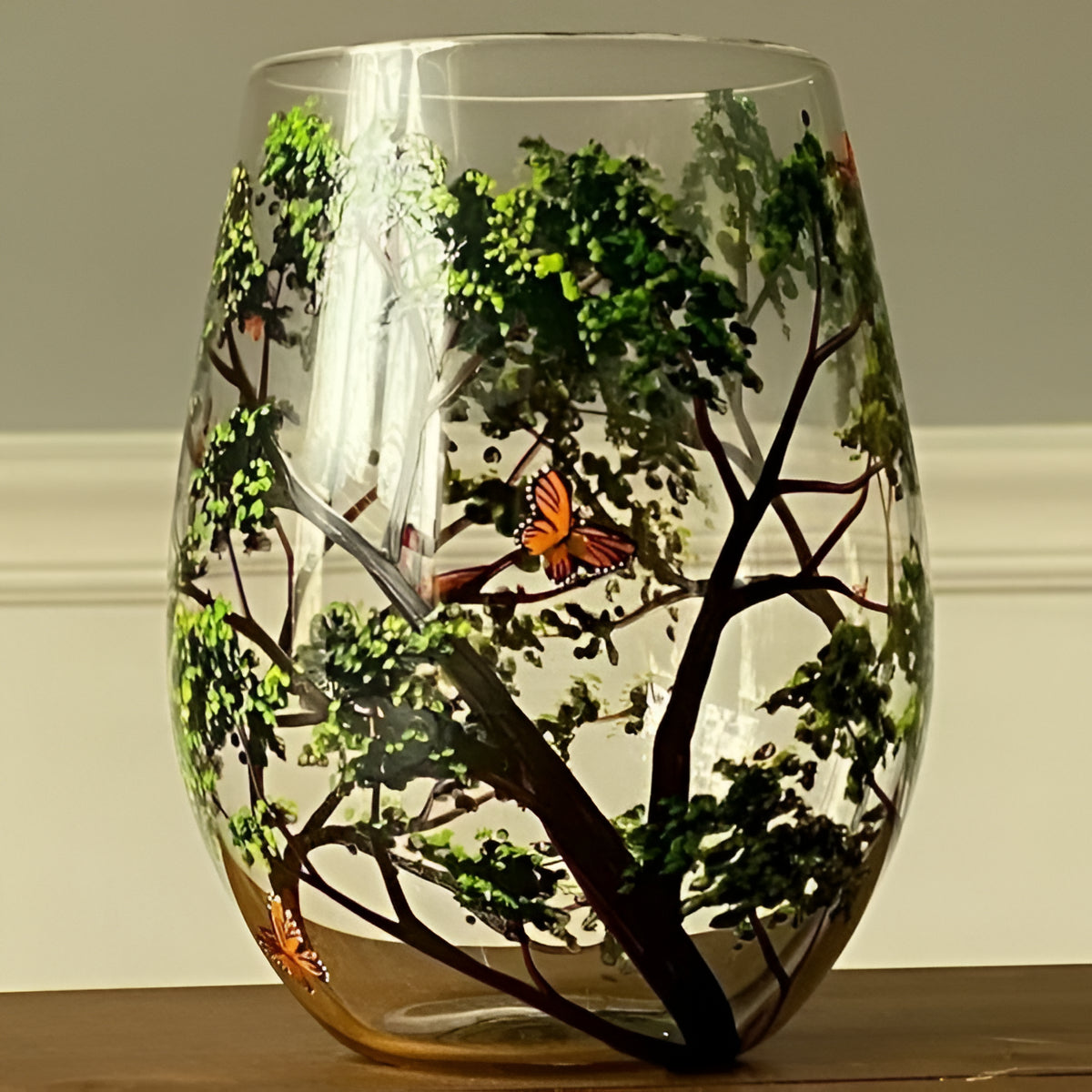 Wine Glasses Four Seasons Tree Design Hand-Painted Art Glassware Set