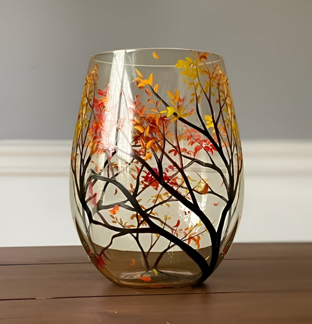 Wine Glasses Four Seasons Tree Design Hand-Painted Art Glassware Set