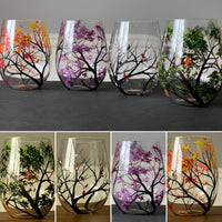 Wine Glasses Four Seasons Tree Design Hand-Painted Art Glassware Set