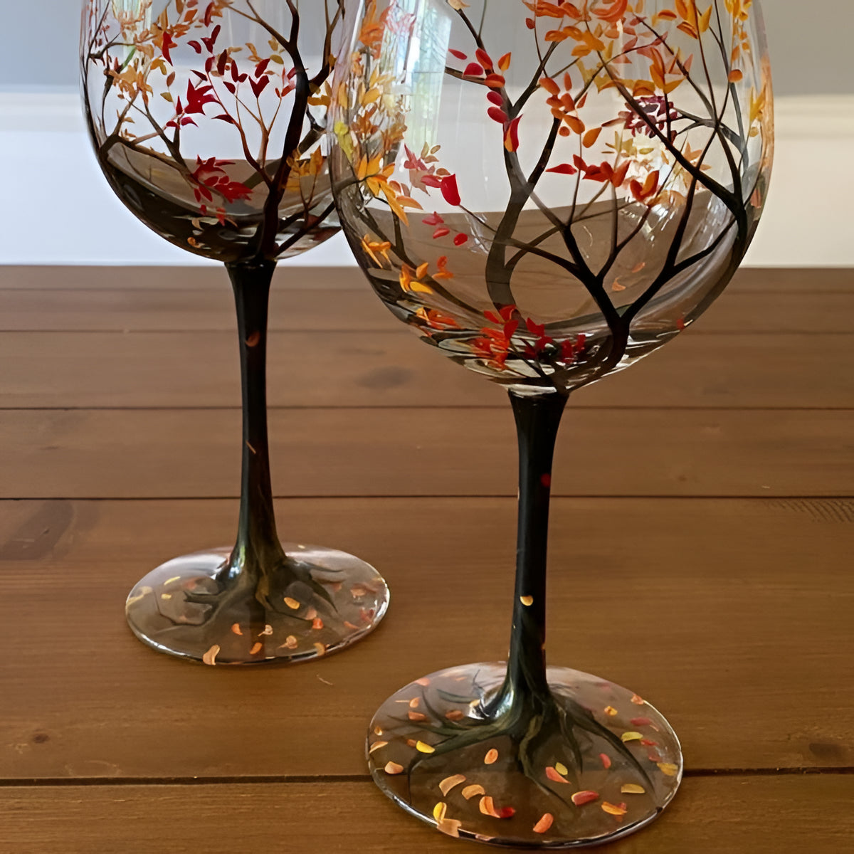Wine Glasses Four Seasons Tree Design Hand-Painted Art Glassware Set