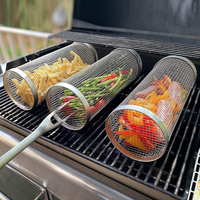 Grill Basket Stainless Steel Rolling For BBQ And Outdoor Grilling