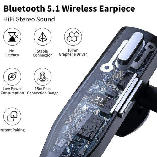Bluetooth Headset Wireless 5.1 Dual Mic Noise Cancelling Trucker Earpiece