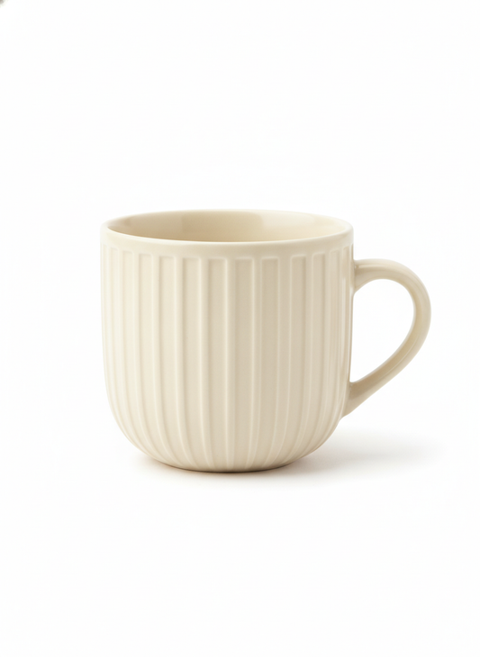 Cream Ribbed Ceramic Tea Cup - Mugs