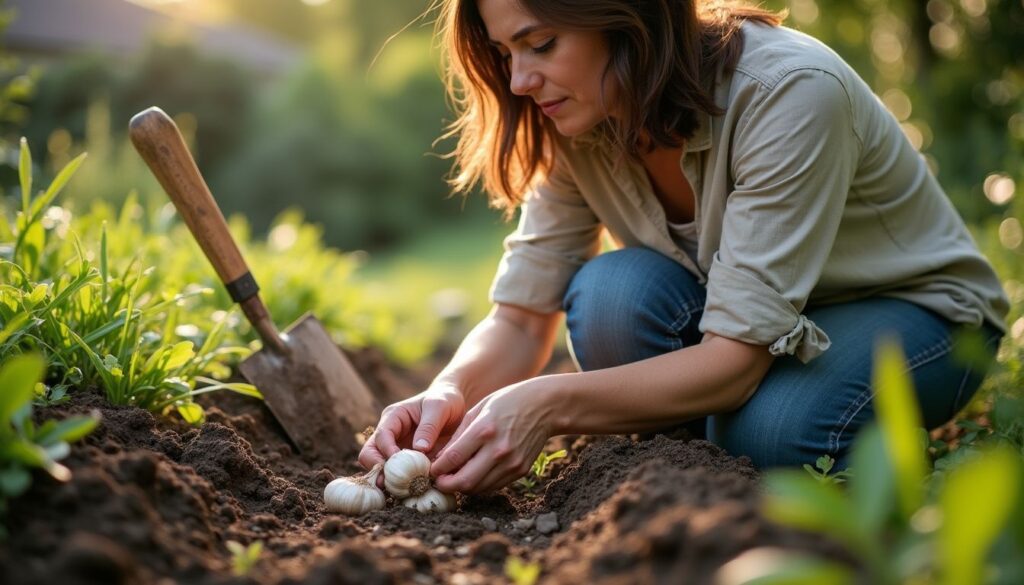 this woman planting garlic